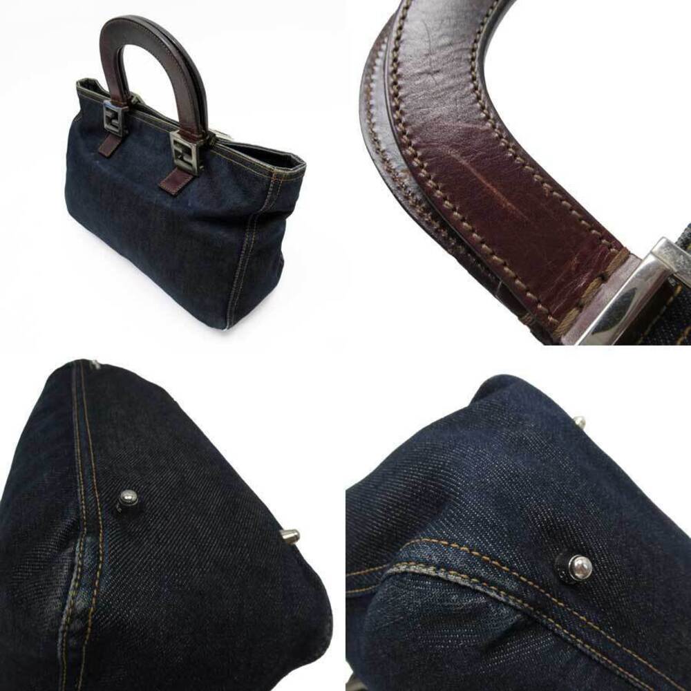 Fendi bag favorite brown denim classic tote canvas leather Navy Blue handbag